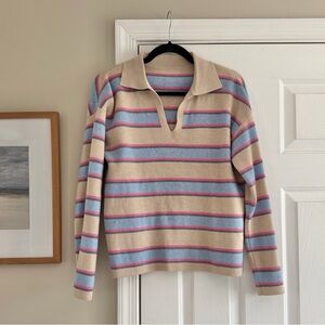 Tan Pink Blue Collared Sweater Shirt Small